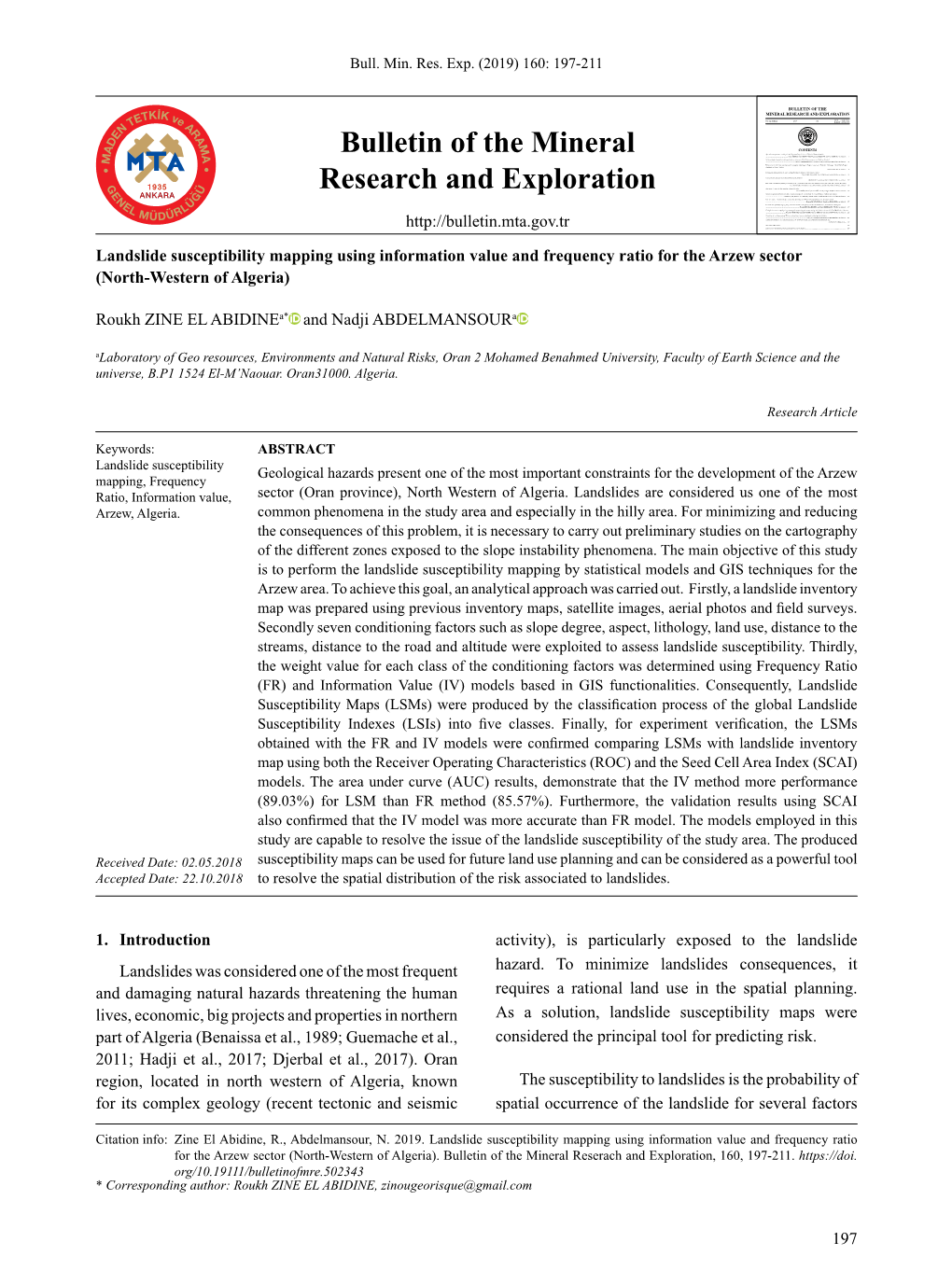 Bulletin of the Mineral Research and Exploration