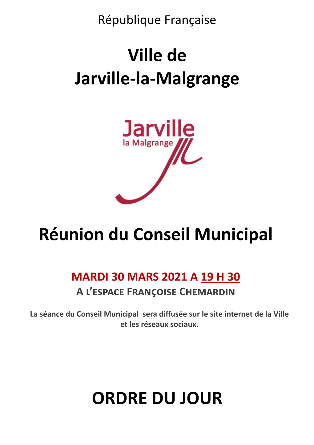 Ordre Du Jour Conseil Municipal Du 30-03-2021