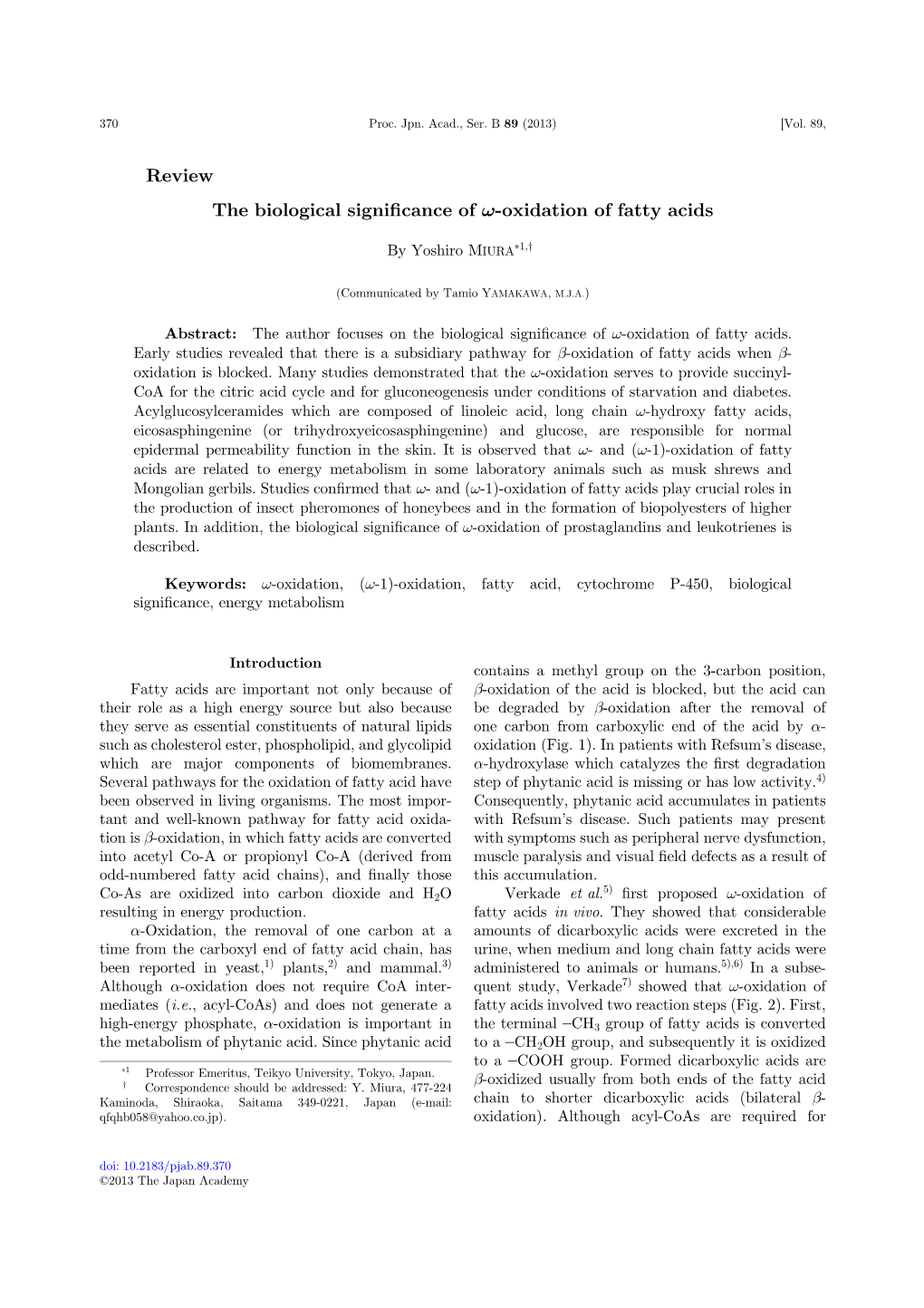 The Biological Significance of Ω-Oxidation of Fatty Acids