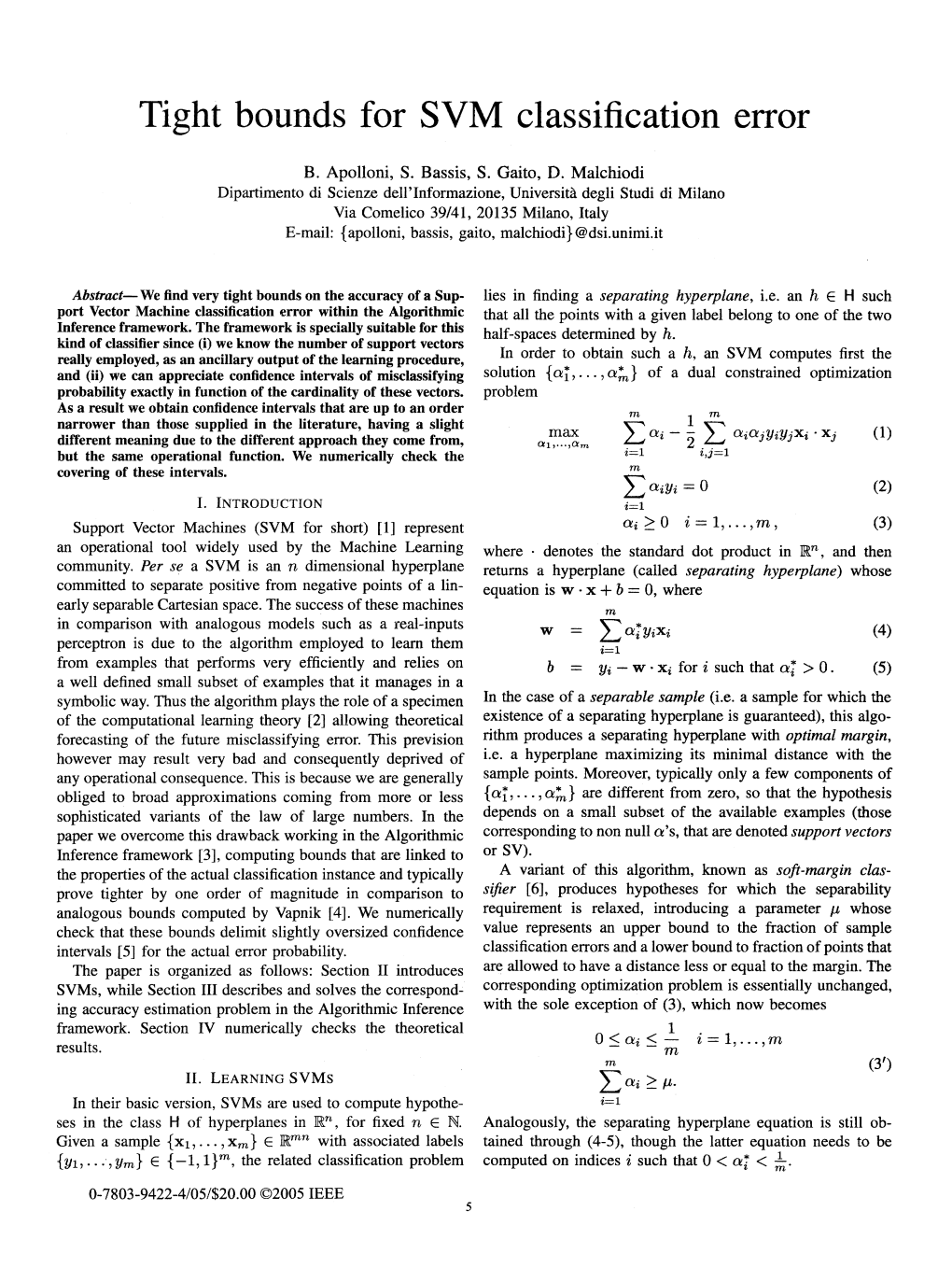 Tight Bounds for SVM Classification Error