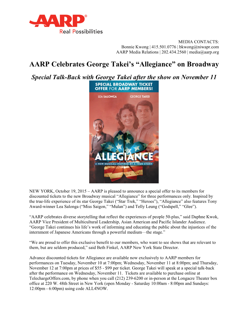 AARP Celebrates George Takei's “Allegiance” on Broadway