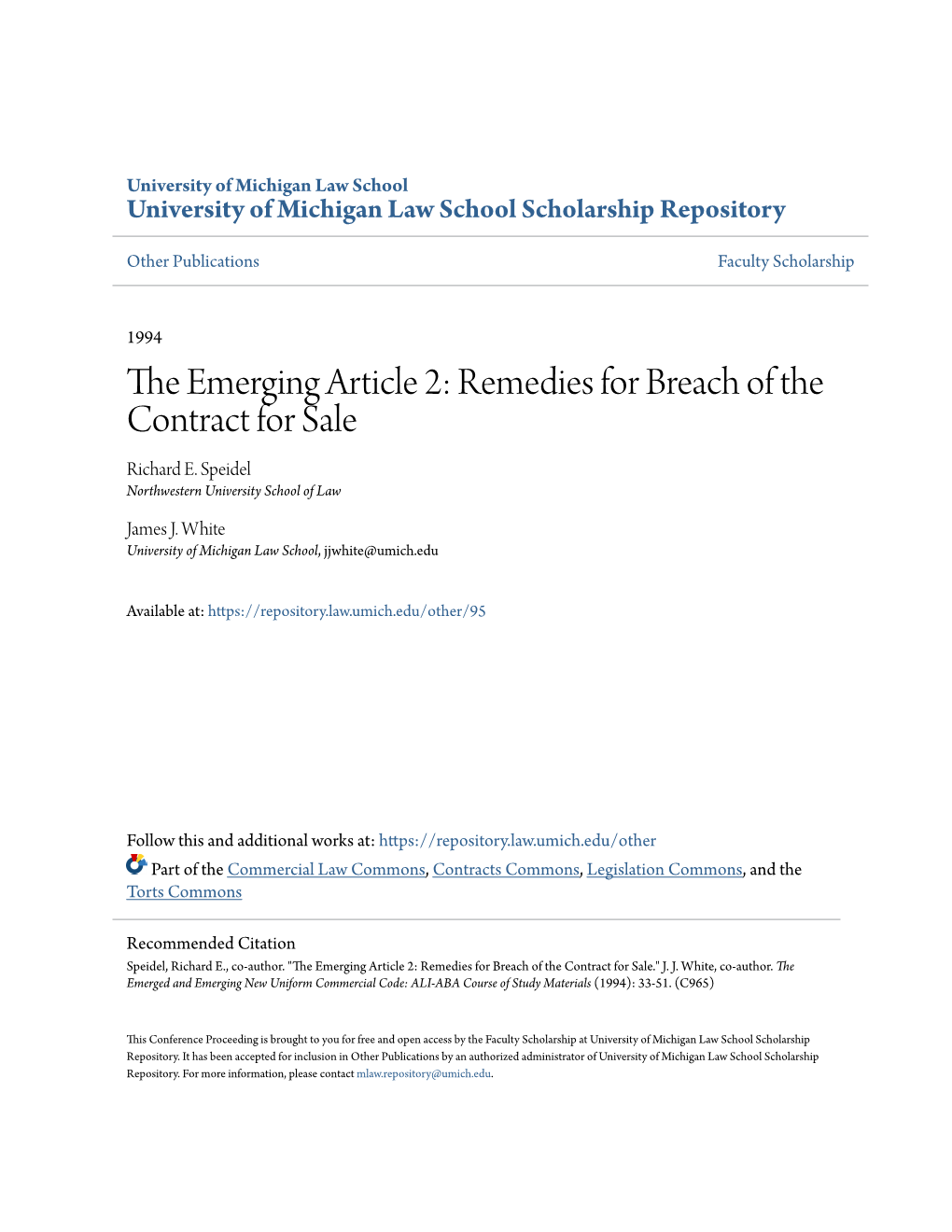 Remedies for Breach of the Contract for Sale Richard E