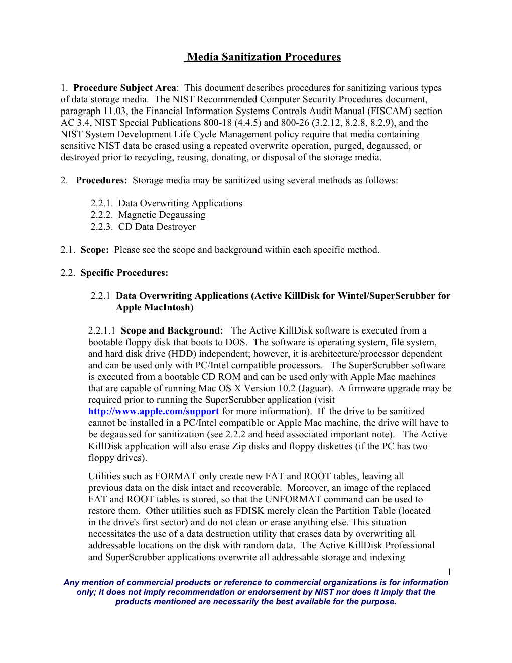 NIST Media Sanitization Procedures