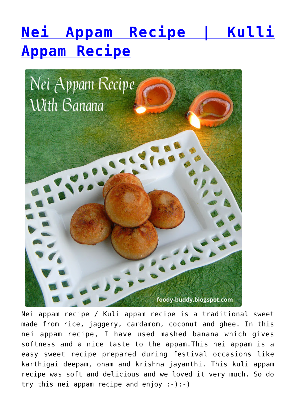 Nei Appam Recipe | Kulli Appam Recipe