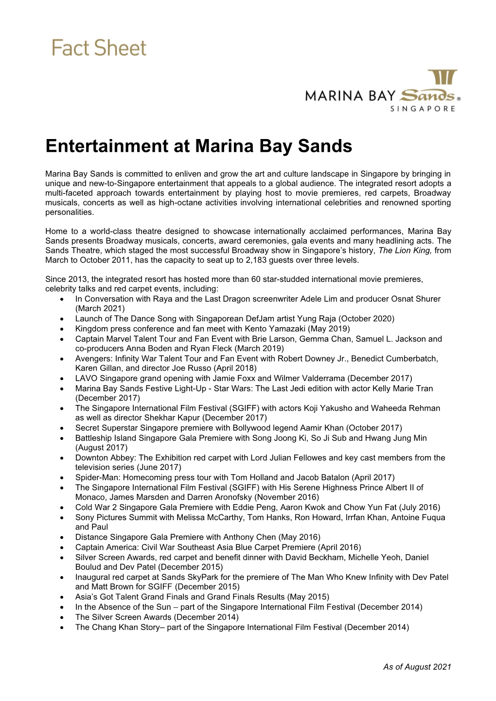 Entertainment at Marina Bay Sands