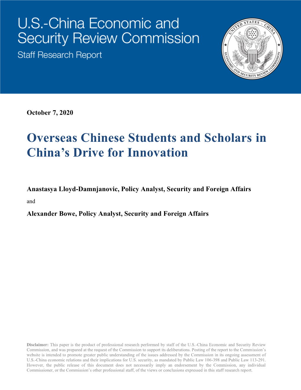 Overseas Chinese Students and Scholars in China's Drive For