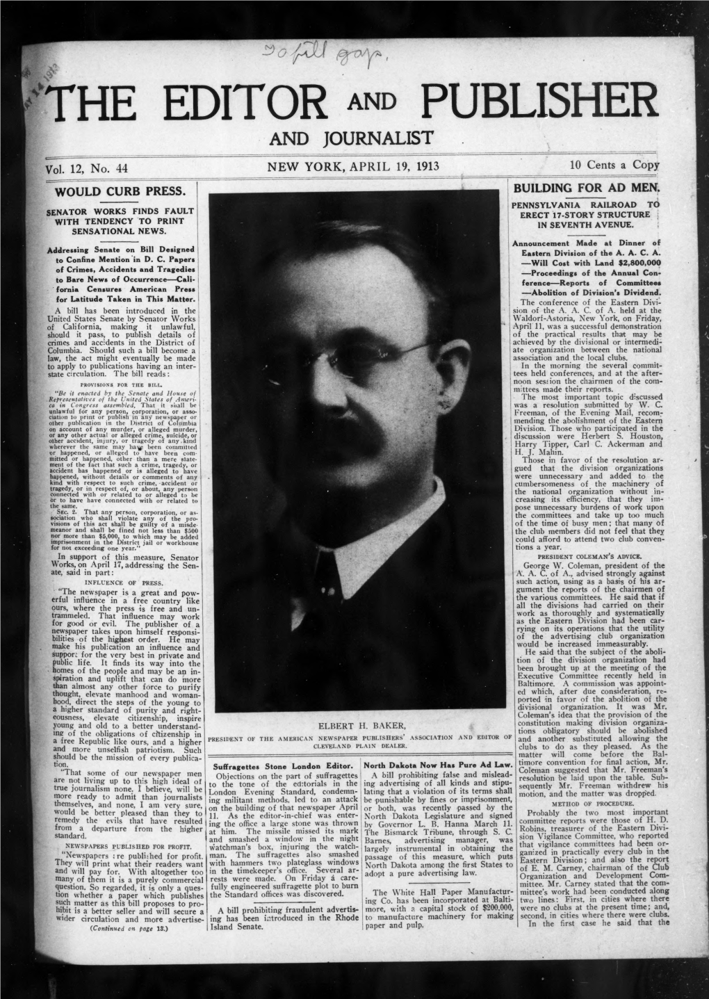 The Editor and Publisher 1913-04-19: Vol 12 Iss 44