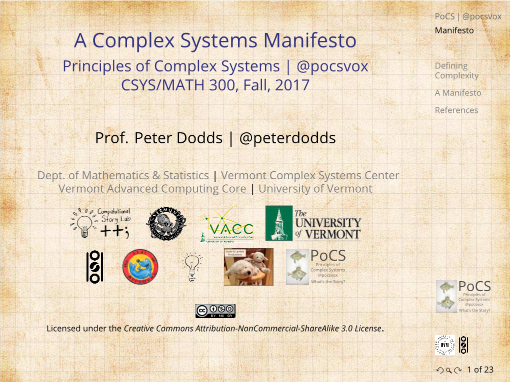 A Complex Systems Manifesto Principles of Complex Systems | @Pocsvox Deﬁning Complexity