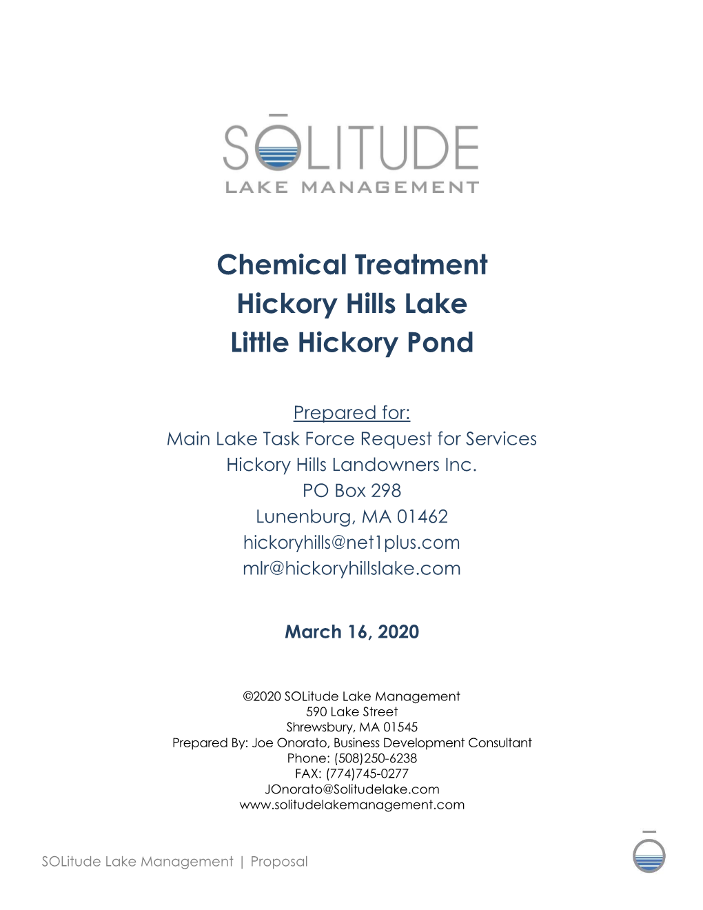 Chemical Treatment Hickory Hills Lake Little Hickory Pond