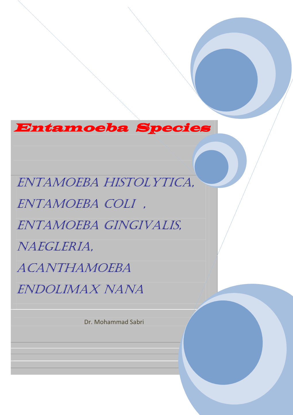 Entamoeba Species ENTAMOEBA HISTOLYTICA, ENTAMOEBA COLI