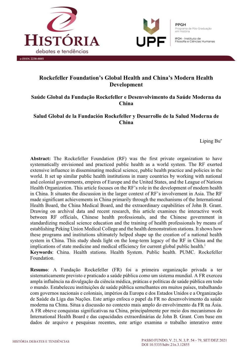 Rockefeller Foundation's Global Health and China's Modern