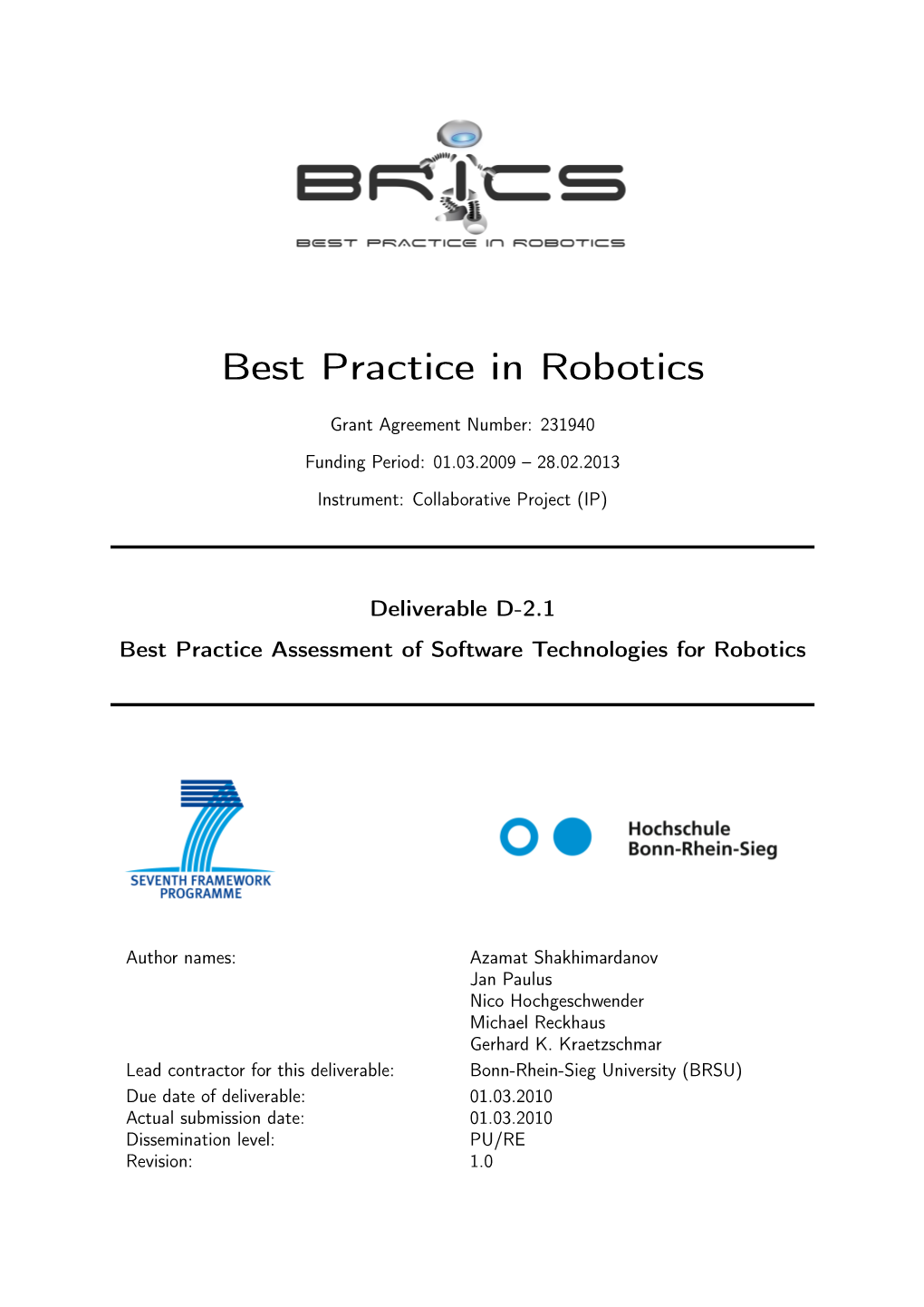 Best Practice in Robotics