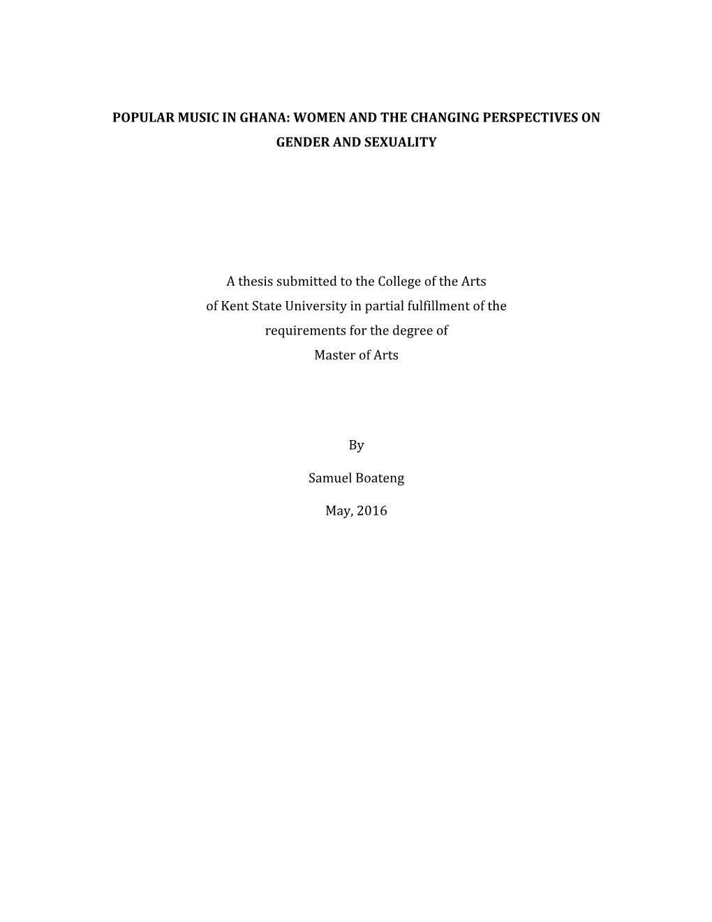 Popular Music in Ghana: Women and the Changing Perspectives on Gender and Sexuality