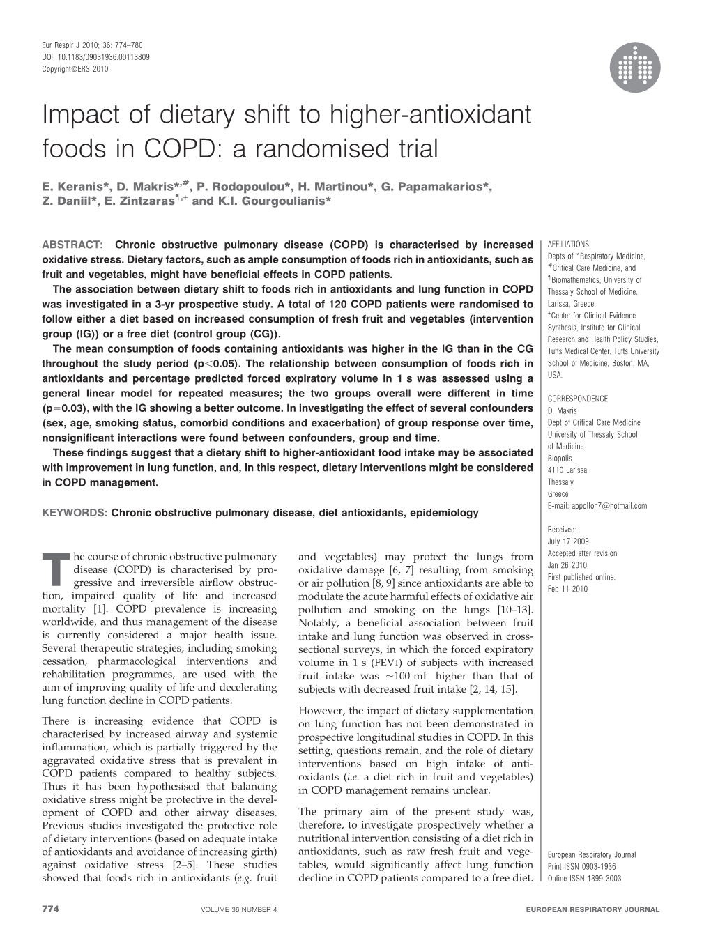 Impact of Dietary Shift to Higher-Antioxidant Foods in COPD: a Randomised Trial