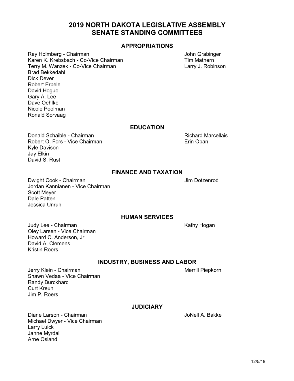 Senate Standing Committees