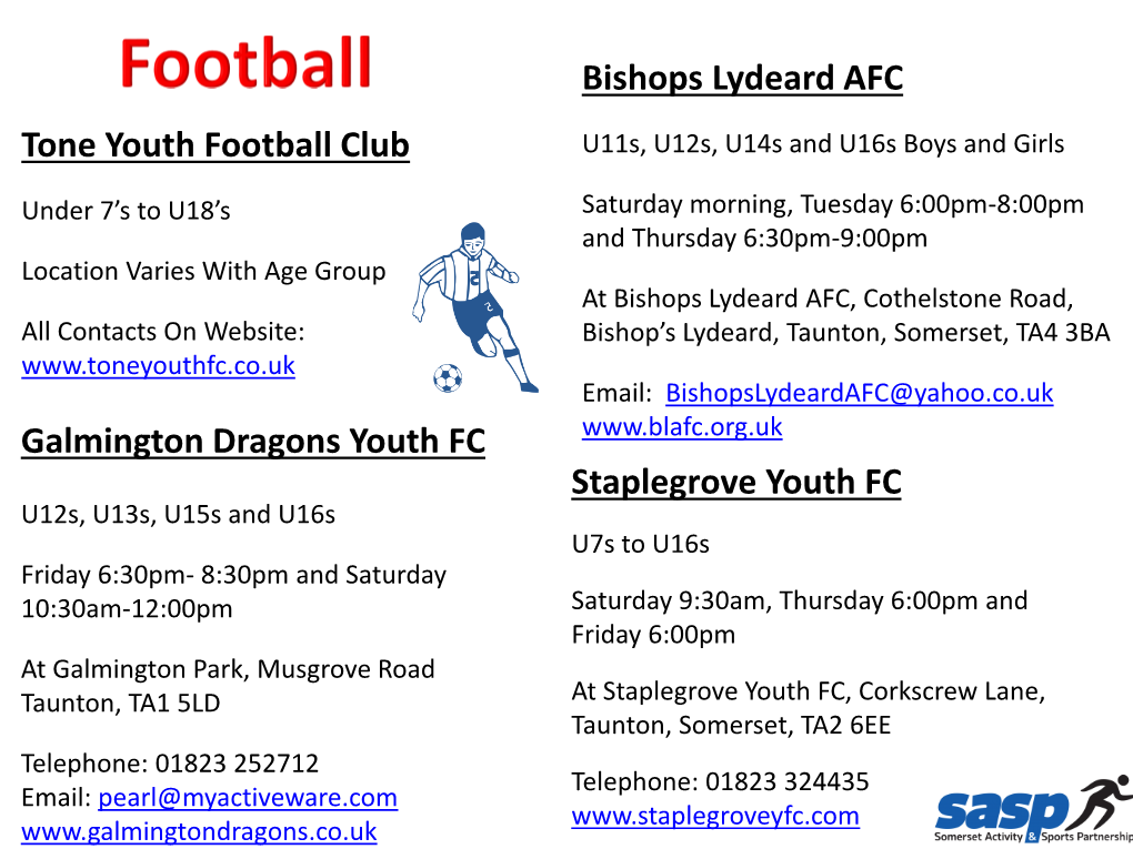 Tone Youth Football Club Bishops Lydeard AFC Galmington Dragons