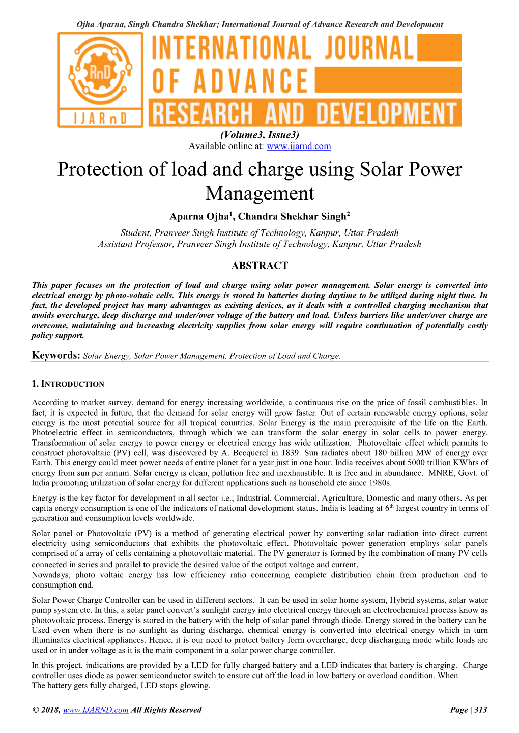 Protection of Load and Charge Using Solar Power Management