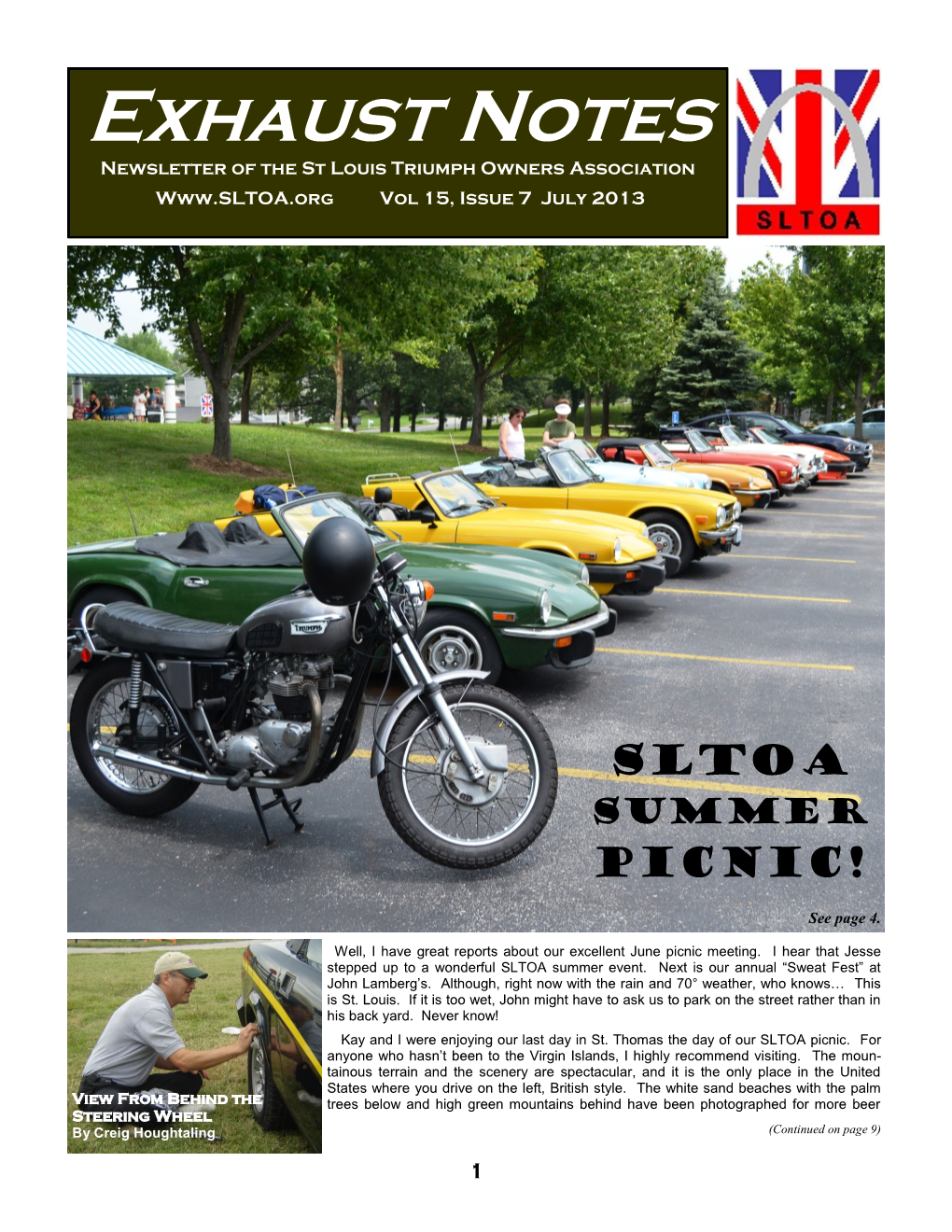 Exhaust Notes Newsletter of the St Louis Triumph Owners Association Vol 15, Issue 7 July 2013