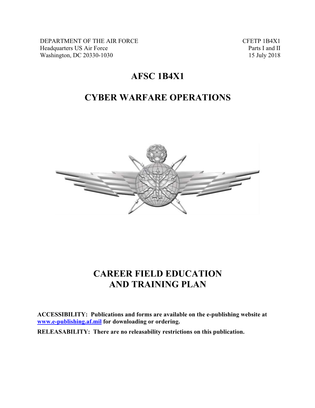 Afsc 1B4x1 Cyber Warfare Operations Career Field Education and Training