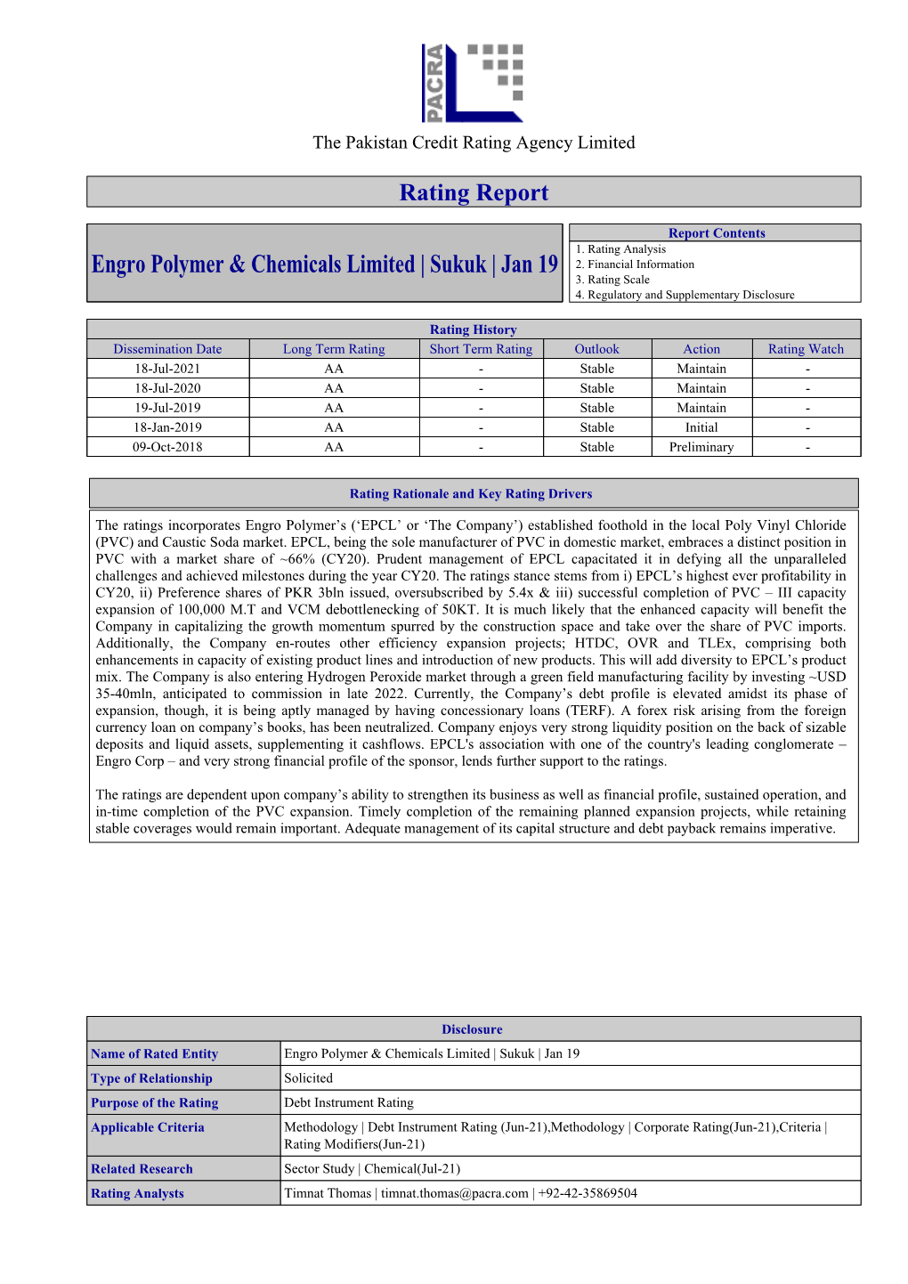 Engro Polymer & Chemicals Limited | Sukuk | Jan 19