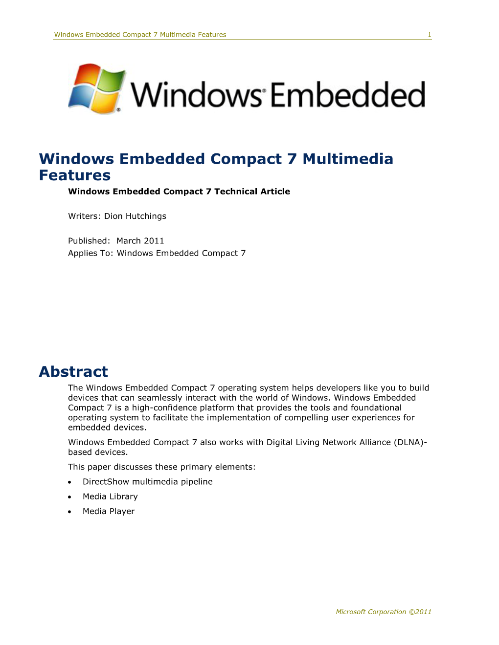 Windows Embedded Compact 7 Multimedia Features 1