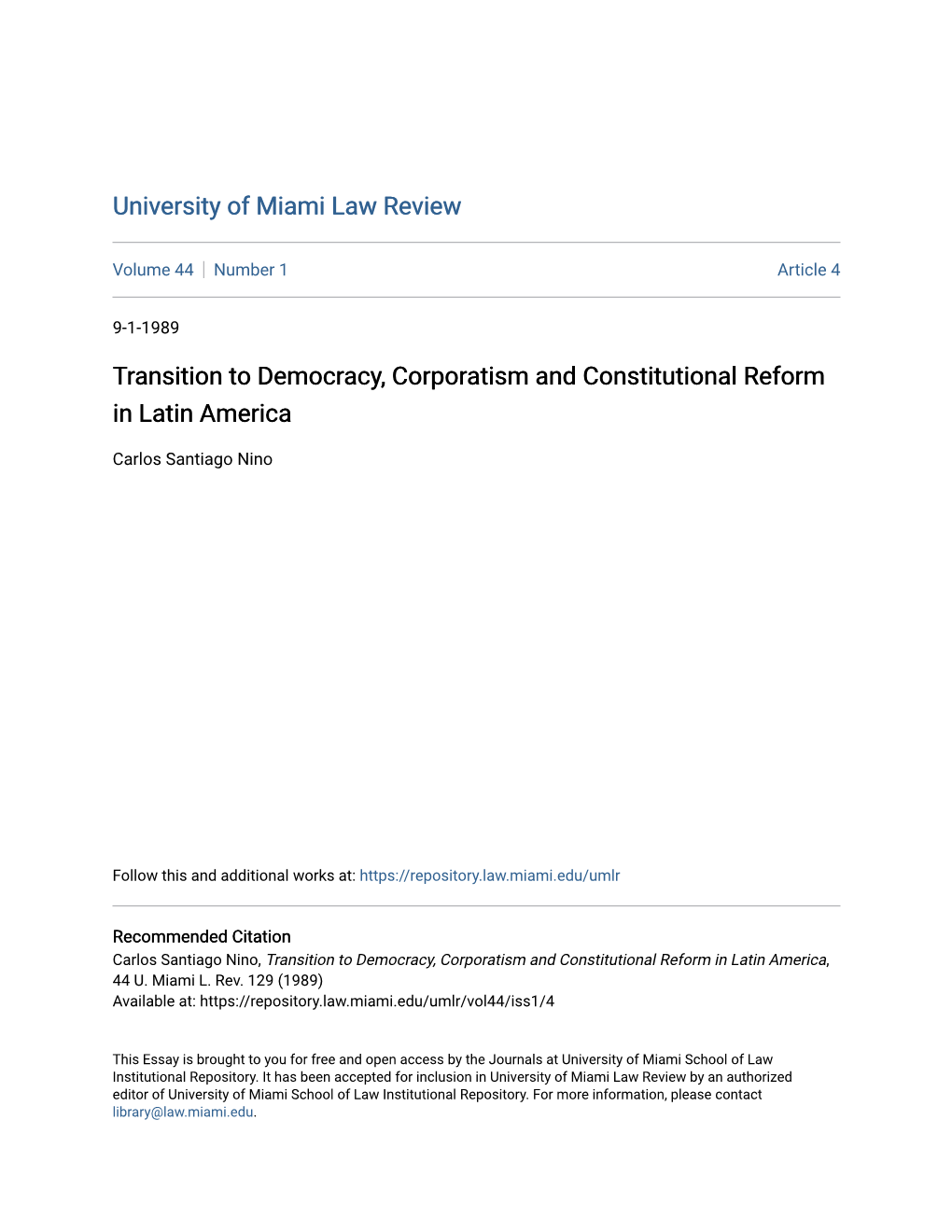 Transition to Democracy, Corporatism and Constitutional Reform in Latin America