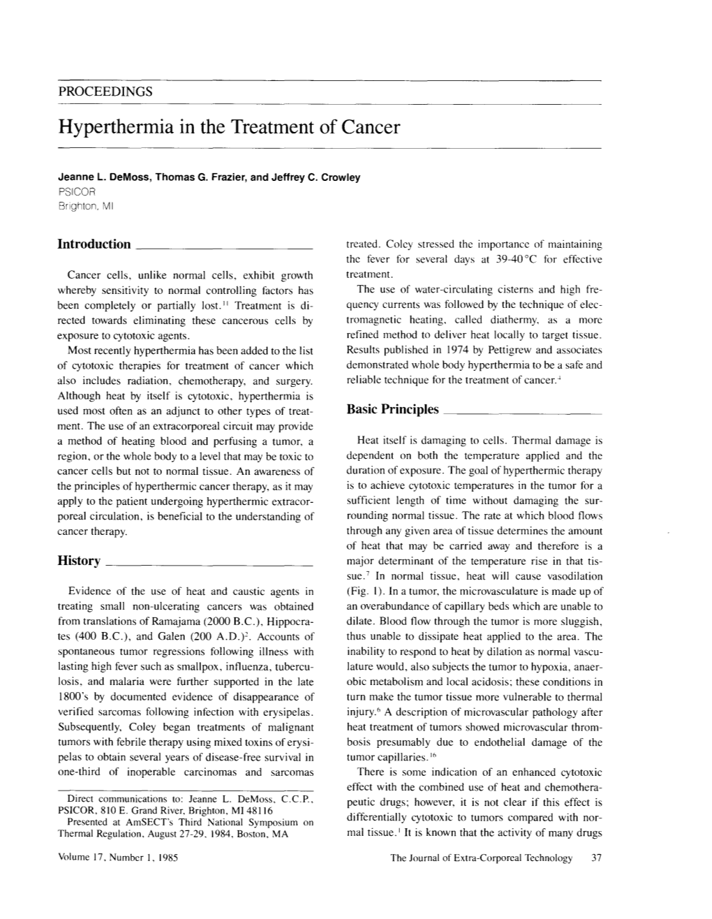 Hyperthermia in the Treatment of Cancer