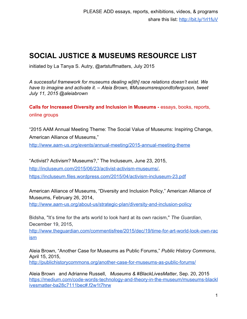 Social Justice & Museums Resource List