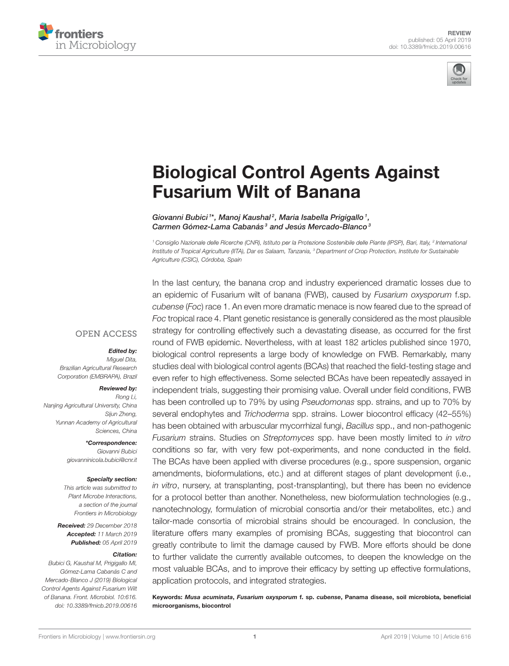 Biological Control Agents Against Fusarium Wilt of Banana