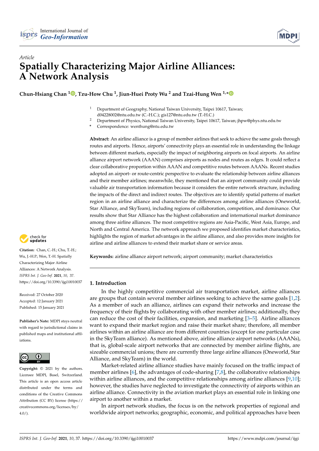 Spatially Characterizing Major Airline Alliances: a Network Analysis