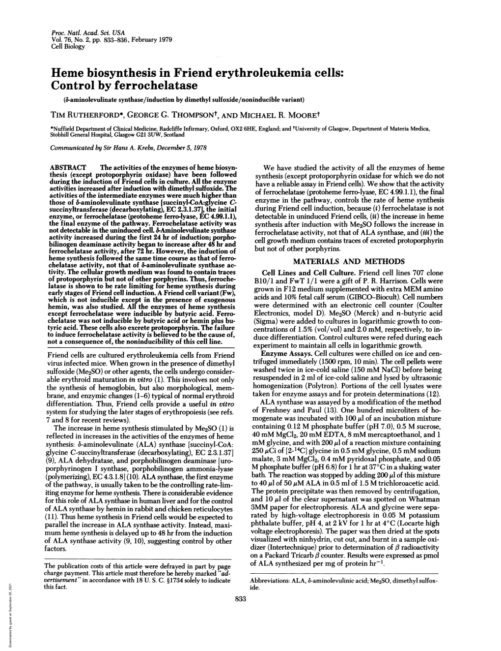 Heme Biosynthesis in Friend Erythroleukemia Cells