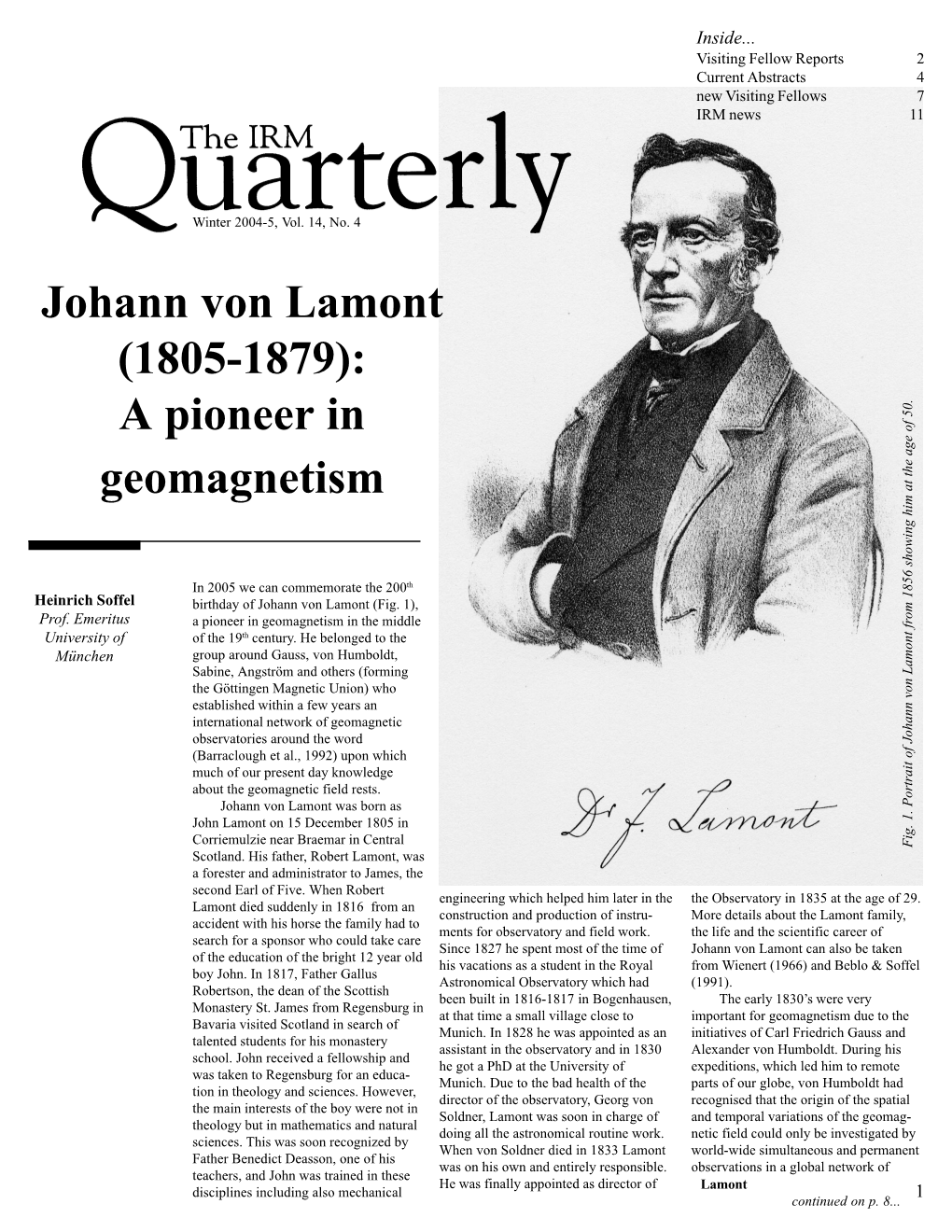 Johann Von Lamont (1805-1879): a Pioneer in Geomagnetism
