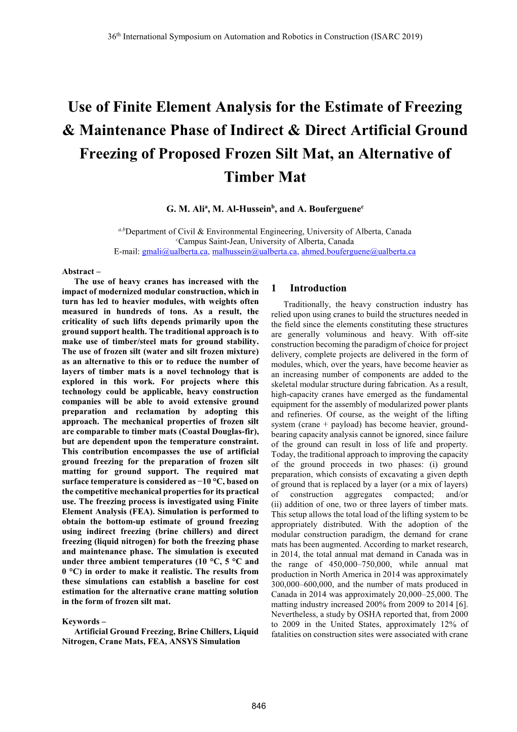 Use of Finite Element Analysis for the Estimate of Freezing