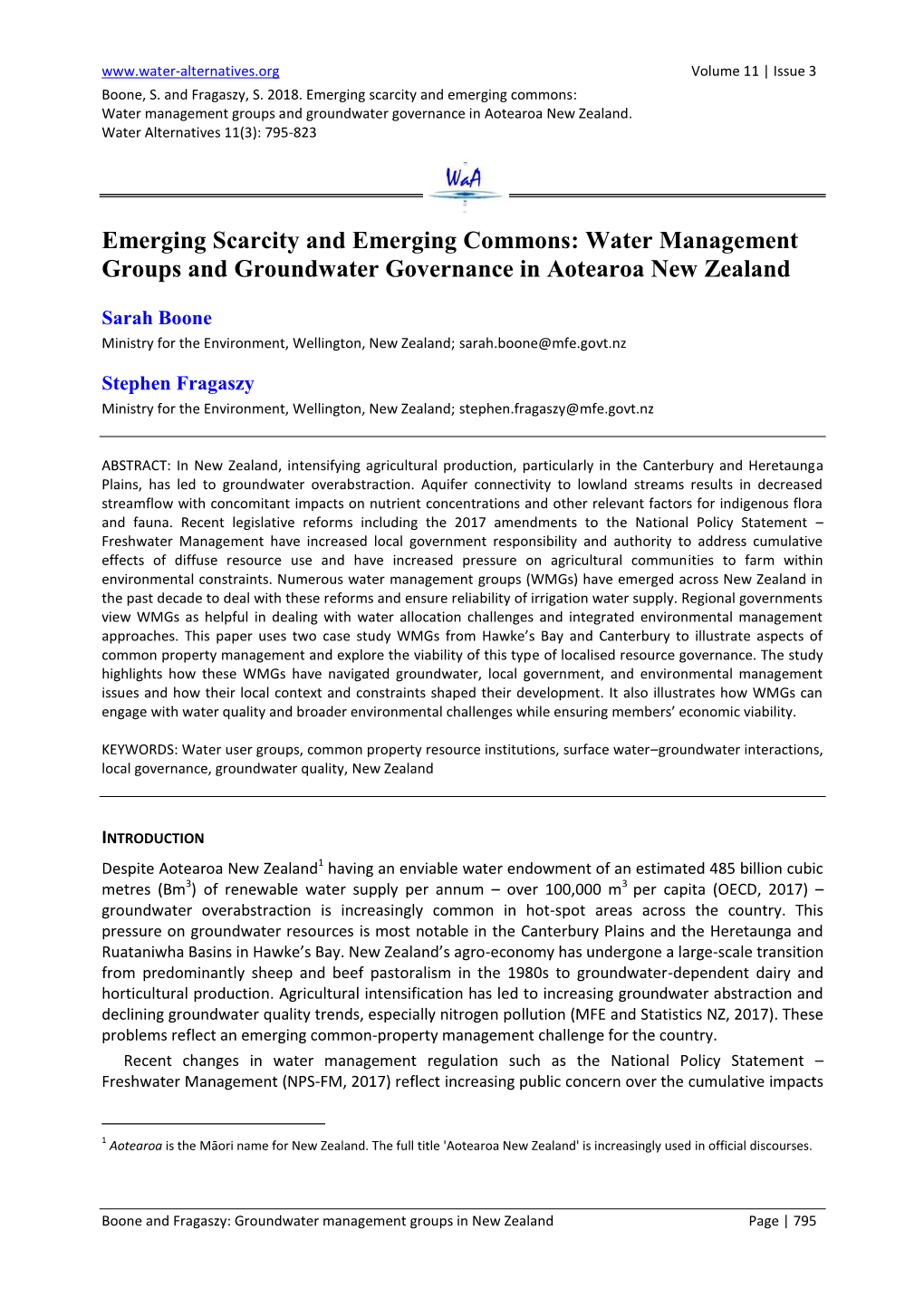 Water Management Groups and Groundwater Governance in Aotearoa New Zealand