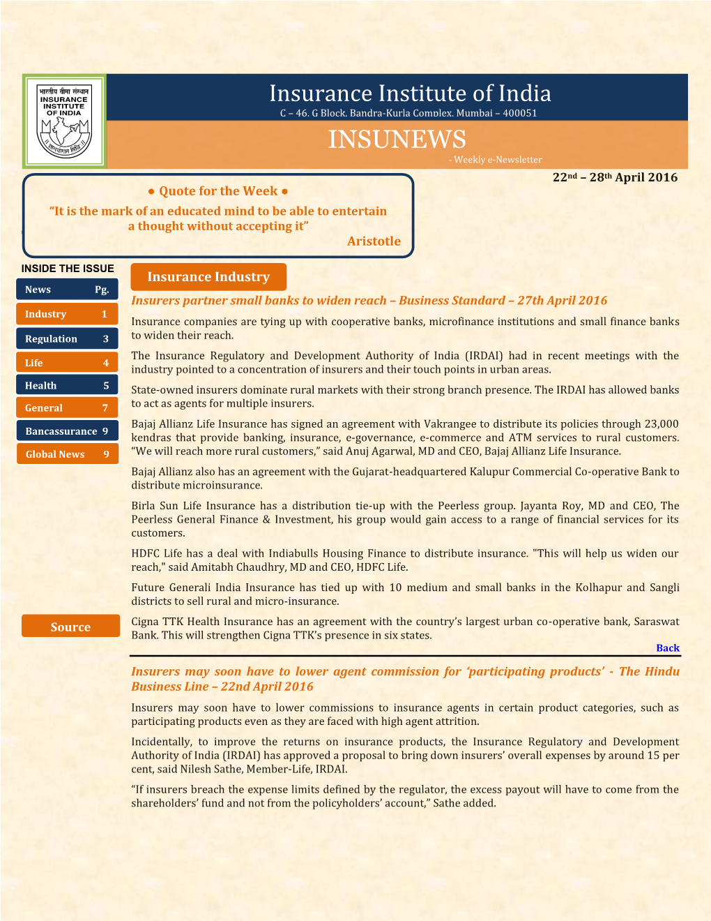 INSUNEWS - Weekly E-Newsletter