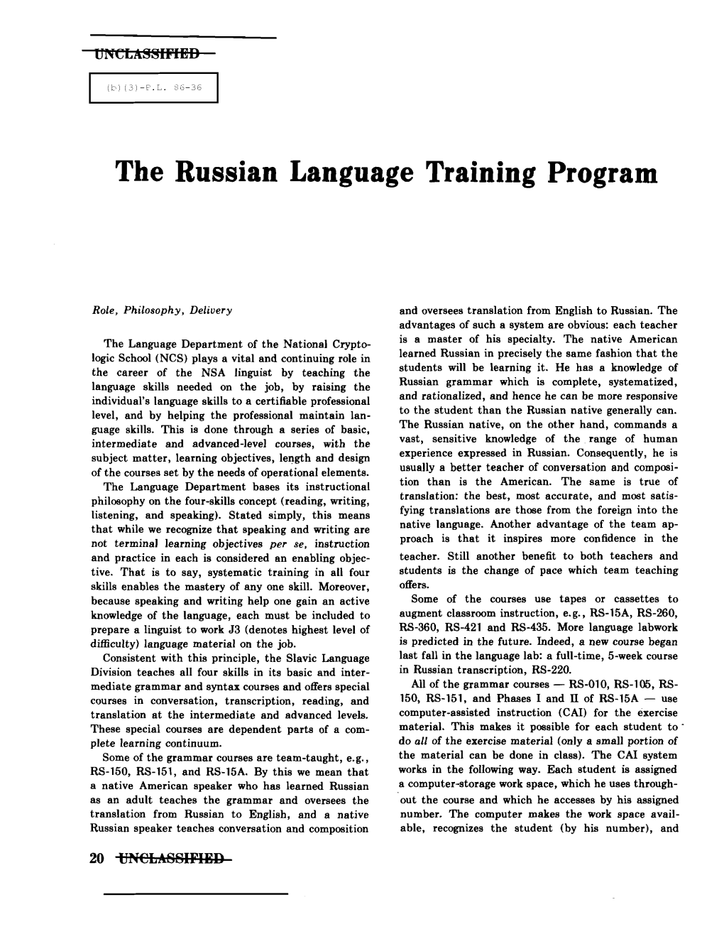 The Russian Language Training Program