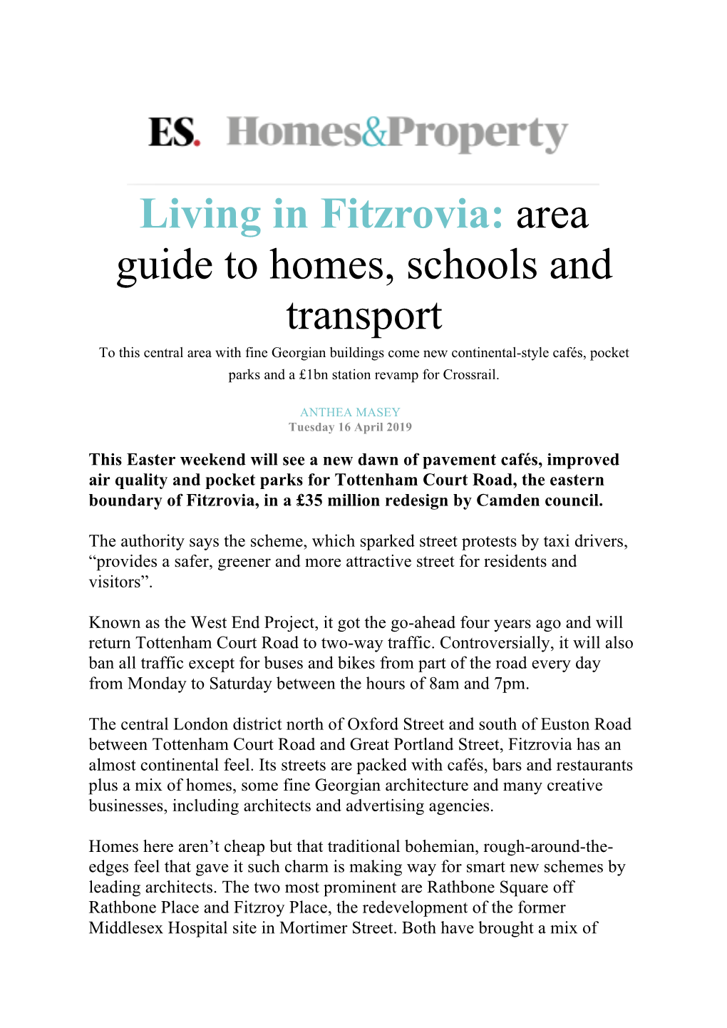 Living in Fitzrovia: Area Guide to Homes, Schools and Transport