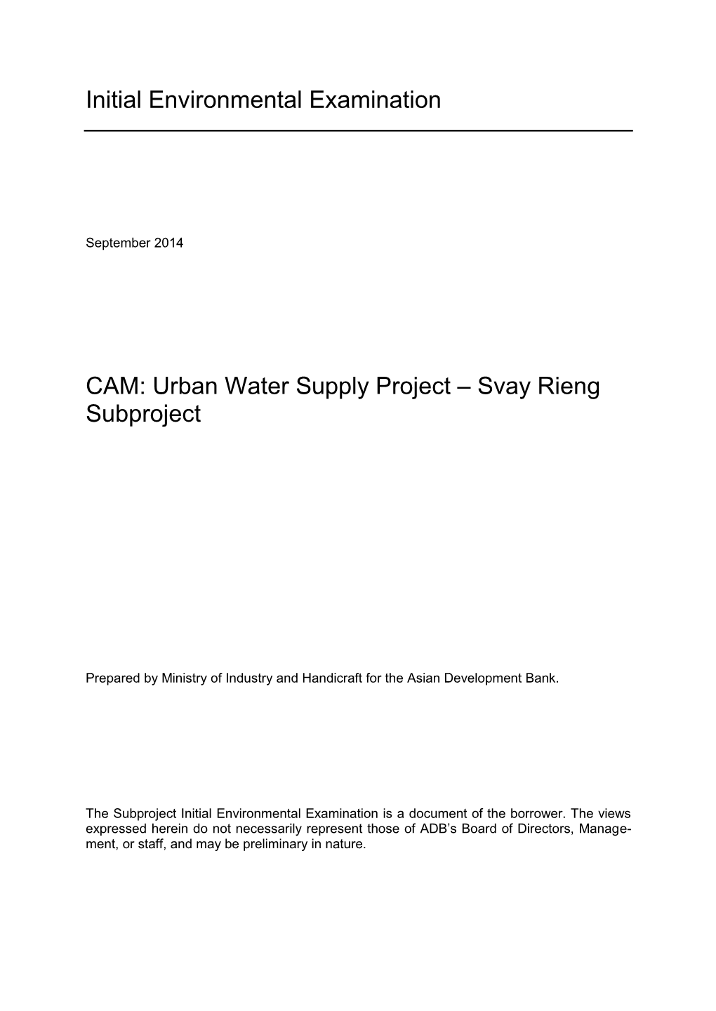 Urban Water Supply Project: Svay Rieng Subproject