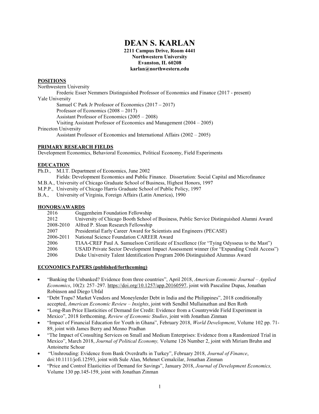 Dean Karlan CV