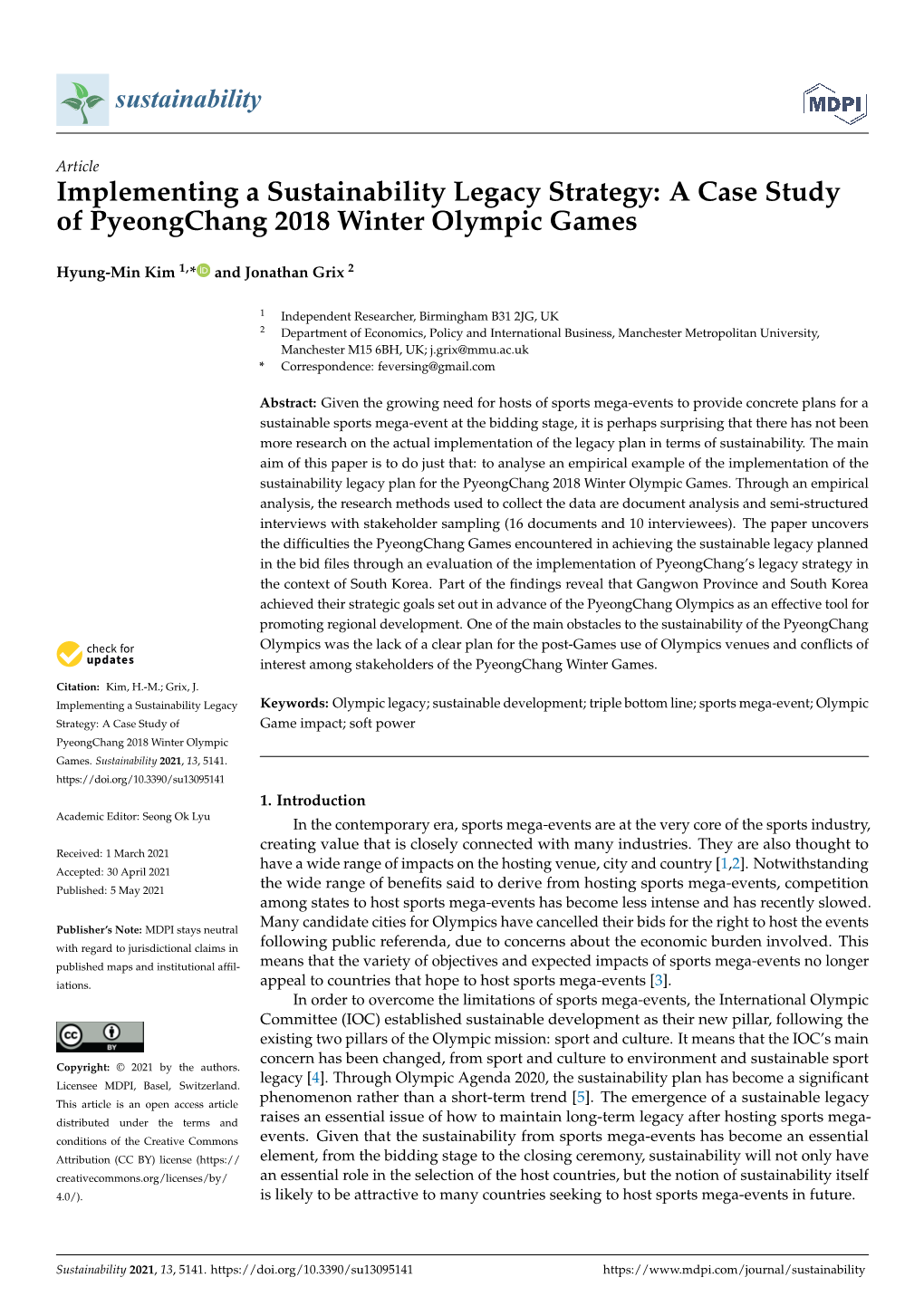 A Case Study of Pyeongchang 2018 Winter Olympic Games