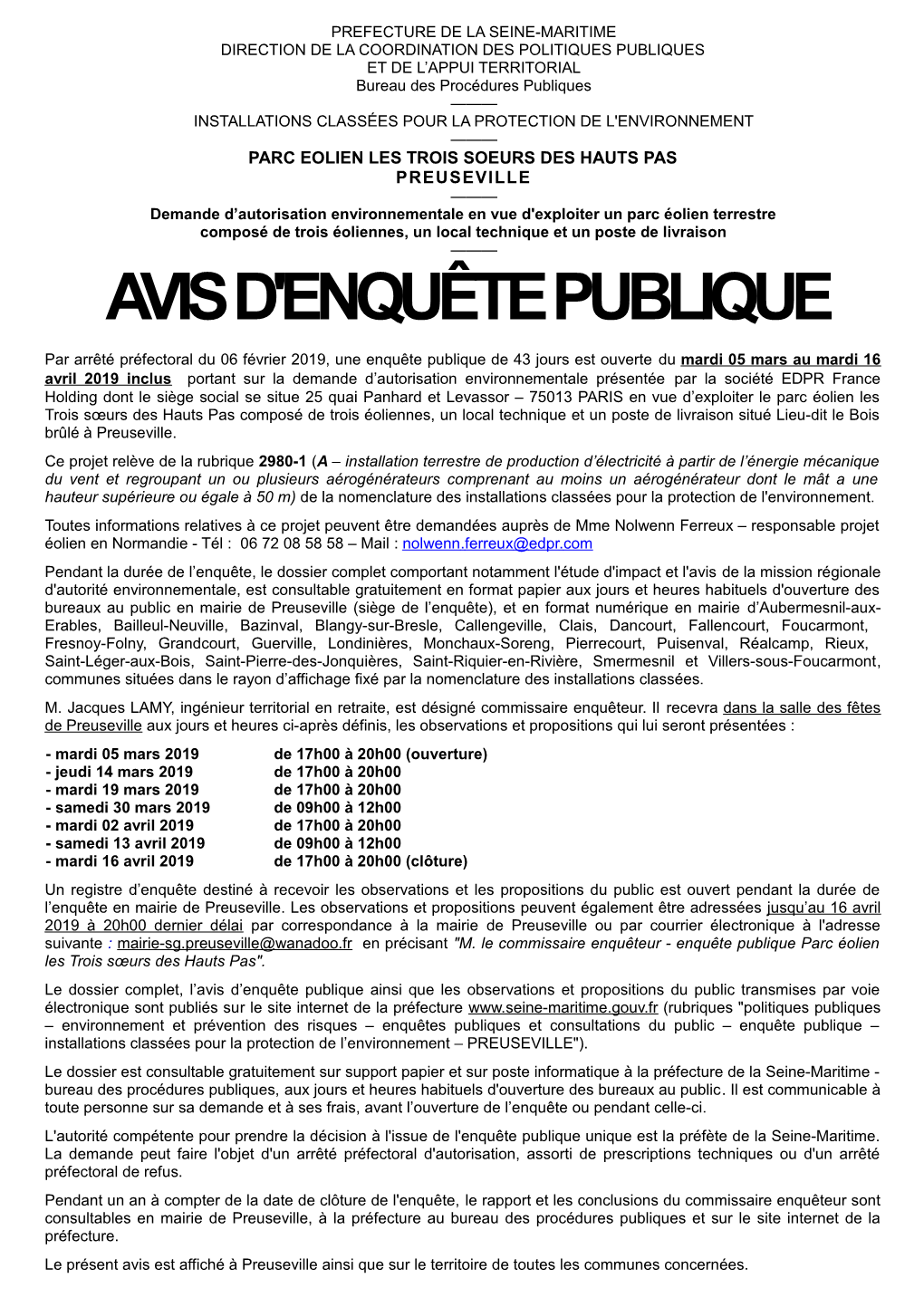 Avis D'enquête Publique