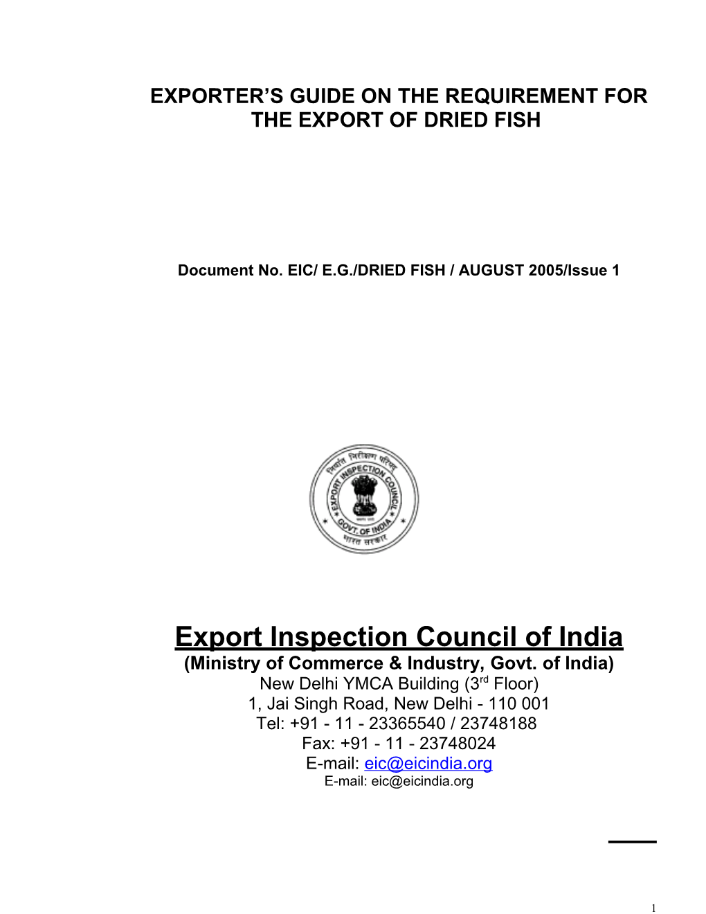 Exporter S Guide on the Requirement for the Export of Dried Fish