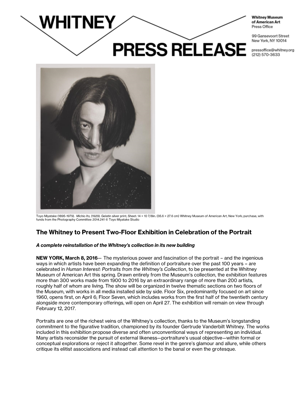 The Whitney to Present Two-Floor Exhibition in Celebration of the Portrait