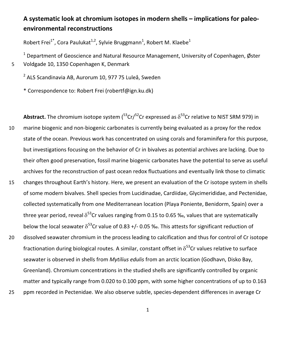 A Systematic Look at Chromium Isotopes in Modern Shells – Implications for Paleo- Environmental Reconstructions