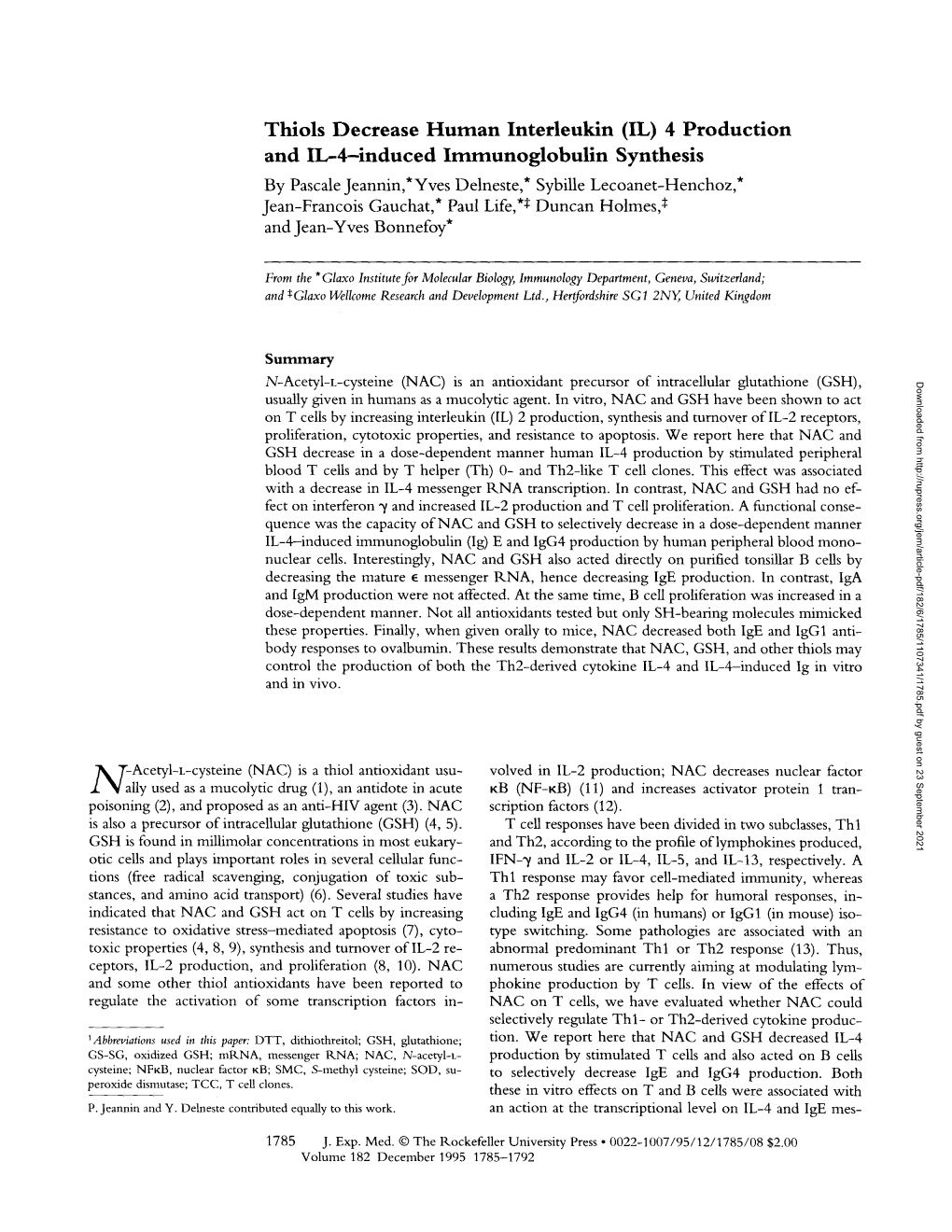 Thiols Decrease Human Interleukin (IL)