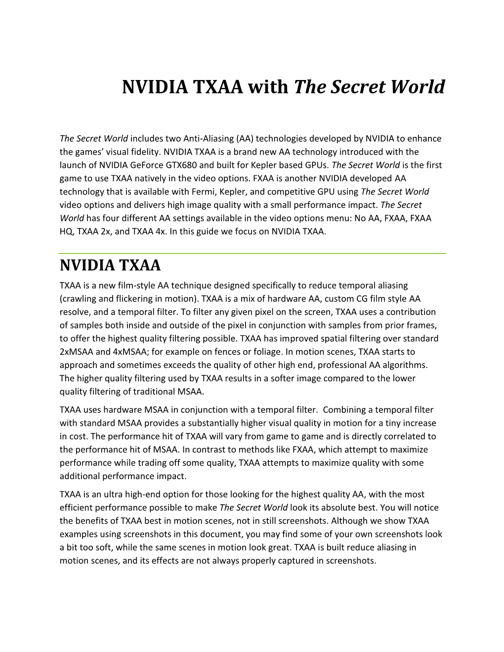 NVIDIA TXAA with the Secret World