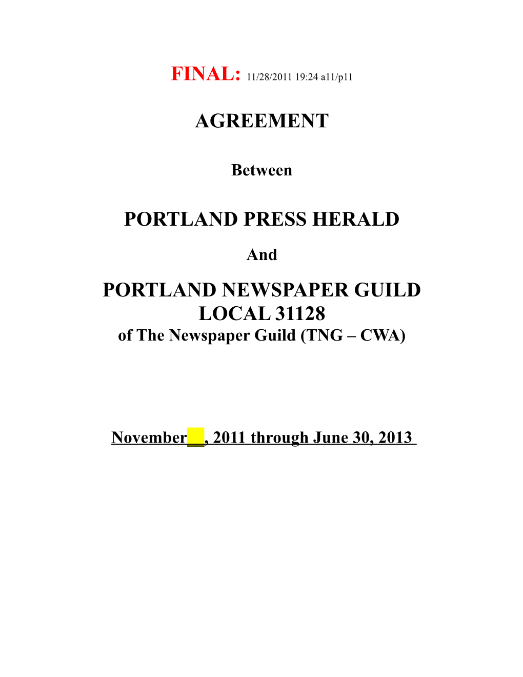Agreement Portland Press Herald Portland