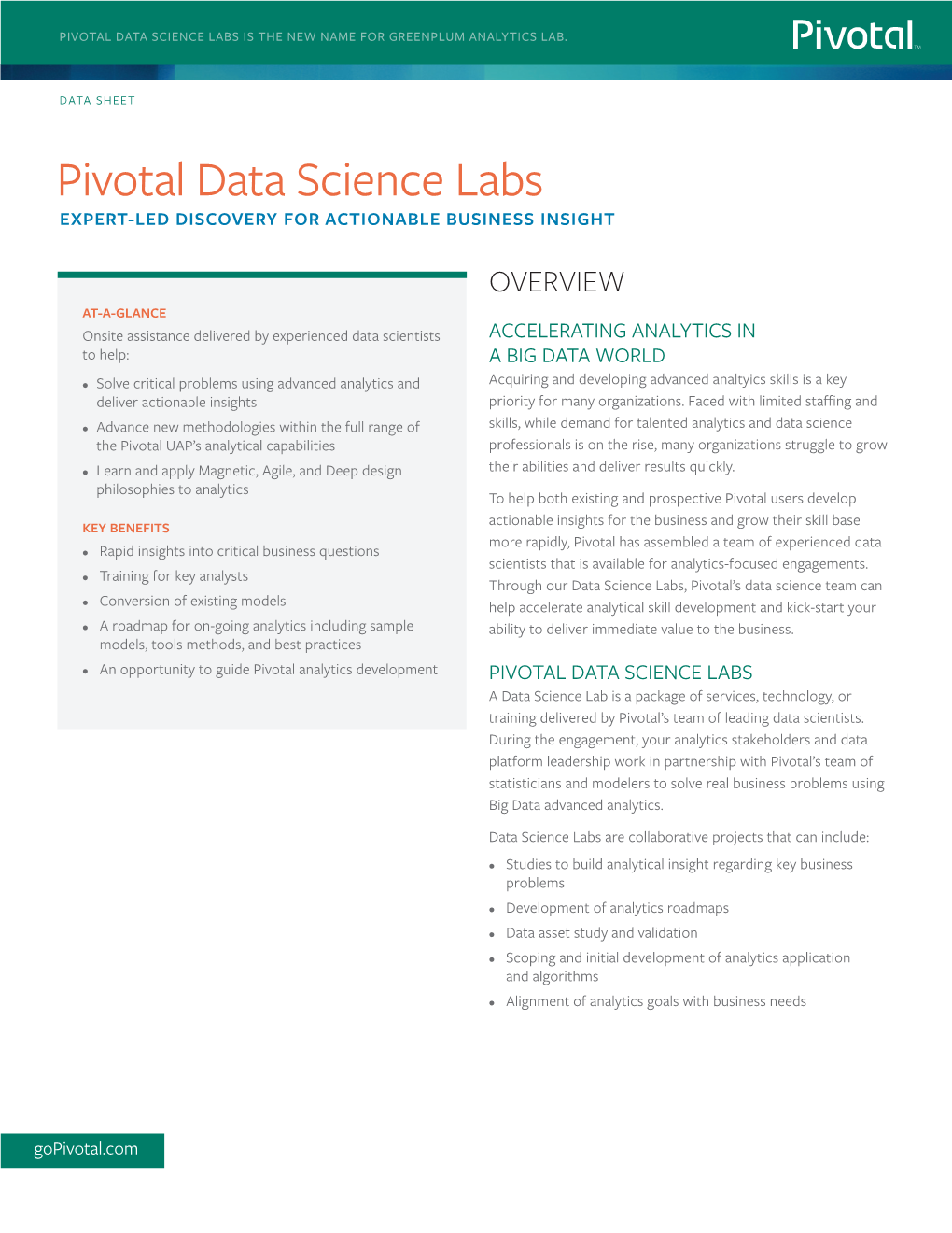 Pivotal Data Science Labs Is the New Name for Greenplum Analytics Lab