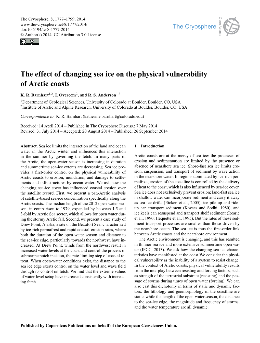 The Effect of Changing Sea Ice on the Physical Vulnerability of Arctic Coasts