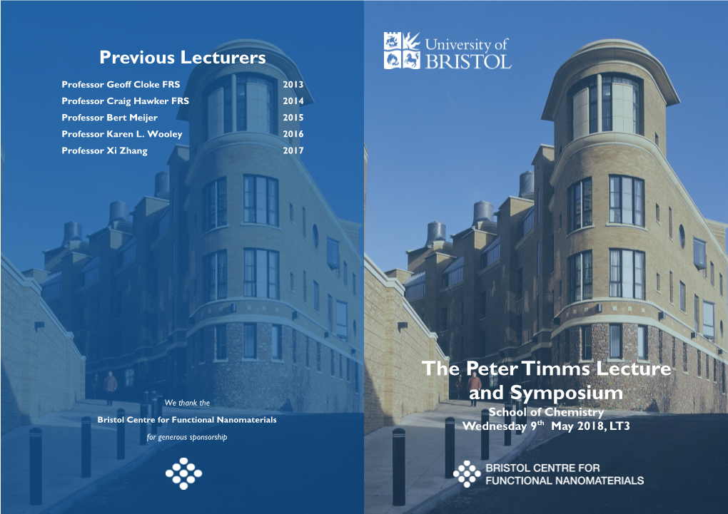 The Peter Timms Lecture and Symposium 2018 SCHOOL of CHEMISTRY